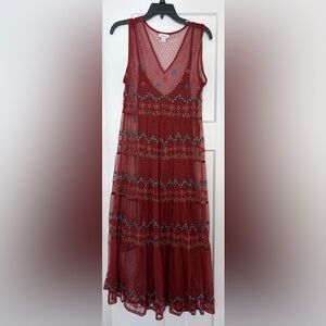 Sundance Burgundy Embroidered Maxi Dress